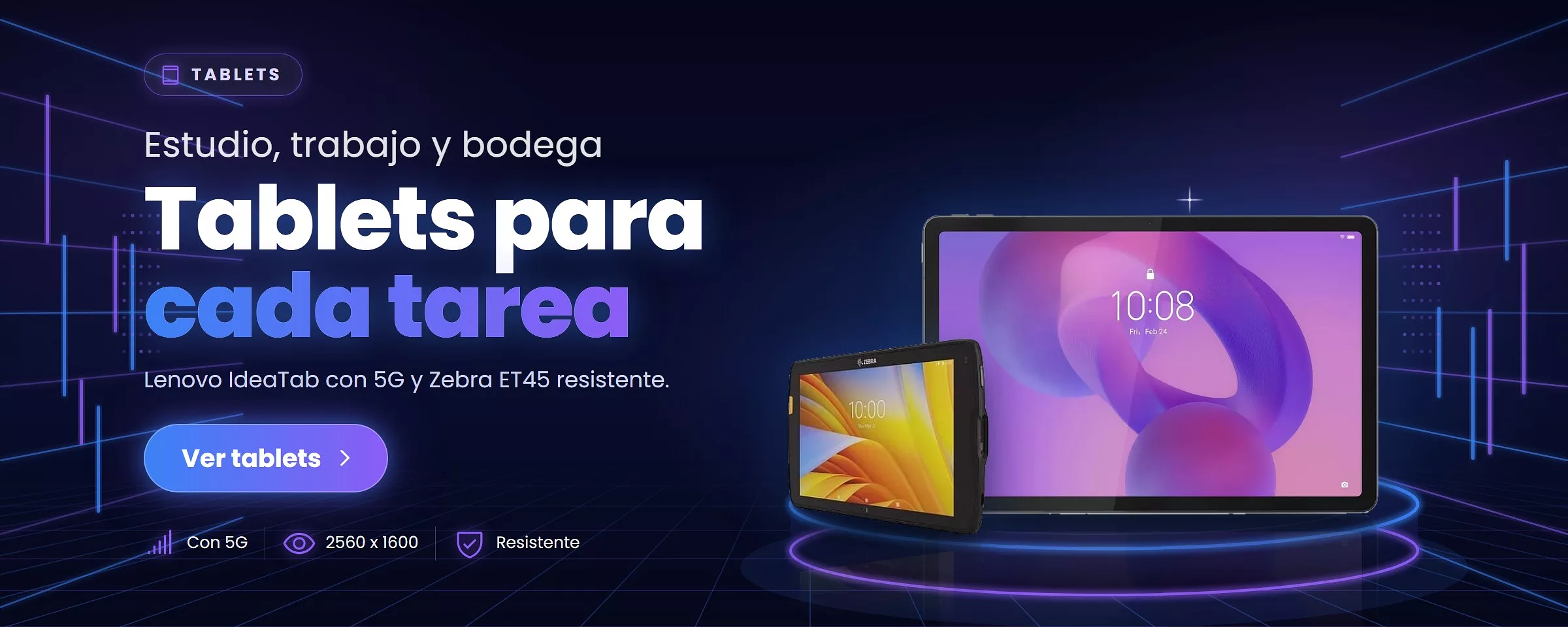 Tablets Lenovo IdeaTab 11 con 5G y pantalla 2560 x 1600, y Zebra ET45 resistente con 5G y lector de código de barras