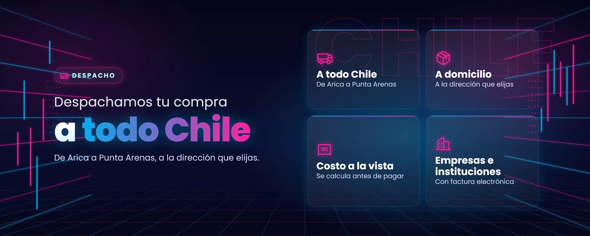 TIShop despacha a todo Chile, de Arica a Punta Arenas, a domicilio y con el costo calculado antes de pagar