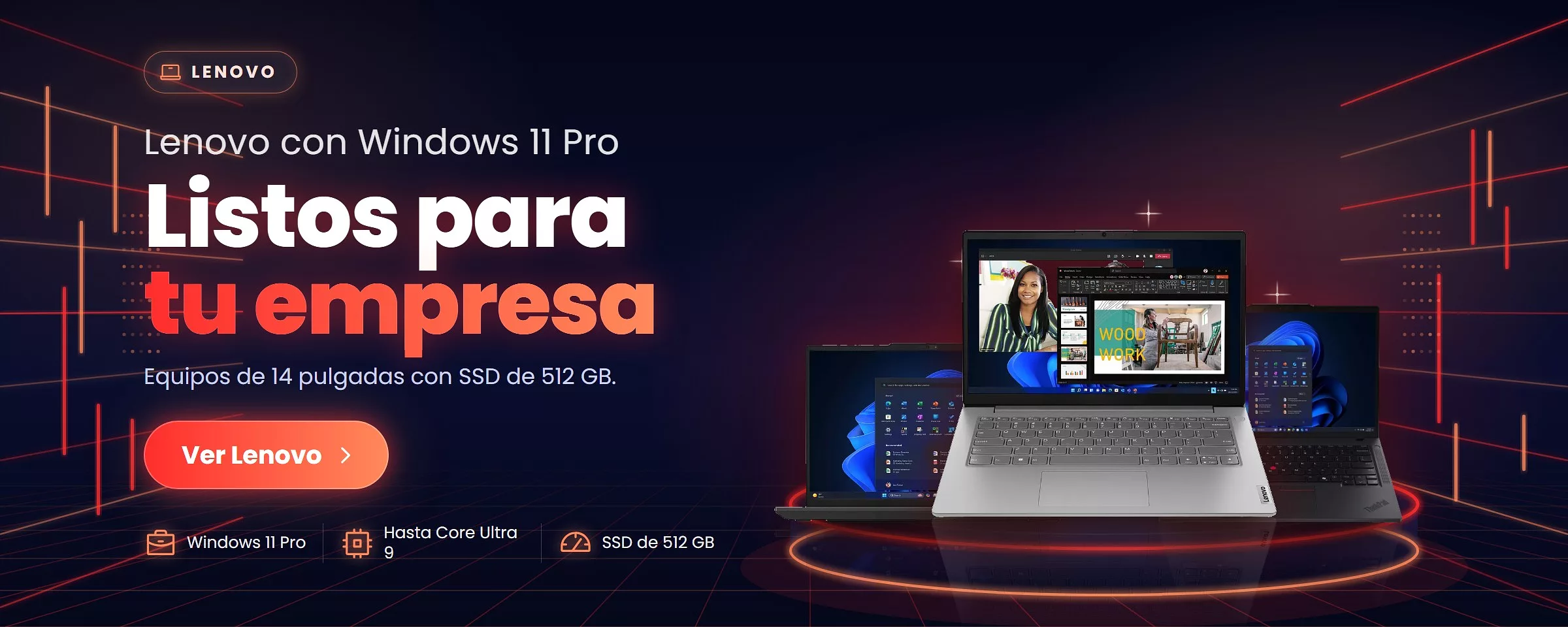 Notebooks Lenovo V14 G4, ThinkPad E14 Gen 7 y ThinkPad T14 Gen 6 de 14 pulgadas con Windows 11 Pro y SSD de 512 GB